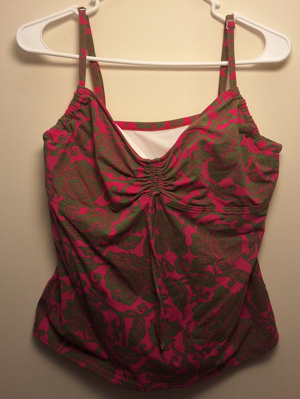 Lands' End Tropical Floral Tankini Top | Pink & Olive Green | Size 16